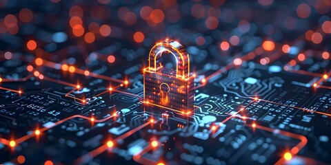 Enhancing Cybersecurity: A Digital Lock Symbolizing Protection Against Online Threats and Hackers. Concept Cybersecurity, Digital Lock, Online Threats, Hackers, Protection - obrazy, fototapety, plakaty