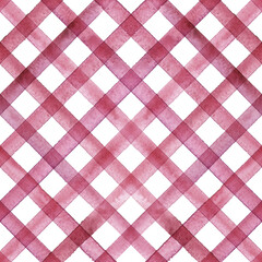 Watercolor stripe plaid seamless pattern. Color red pink stripes background.