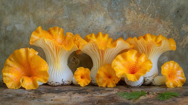 Yellowfoot mushroom   craterellus tubaeformis   resting on pastel colored background