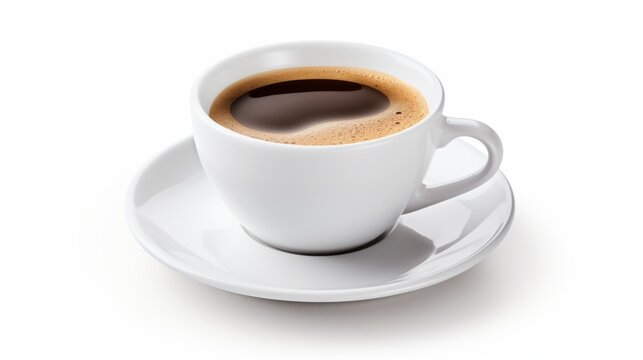 Simple and clean image of a white coffee cup with black coffee on a white background