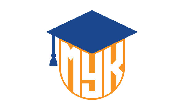 MYK initial letter academic logo design vector template. school college logo, university logo, graduation cap logo, institute logo, educational logo, library logo, teaching logo, book shop, varsity	
