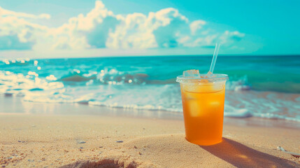 cocktail with orange juice on the beach