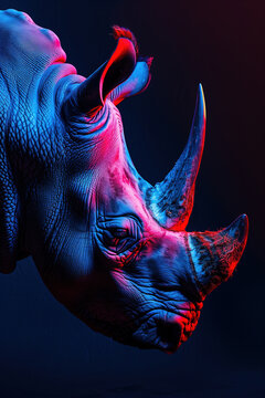 Artistic portrayal of rhinoceros with vibrant colors. Generative AI image
