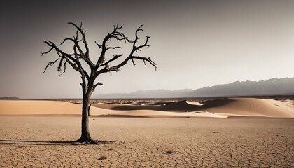 Tall dead tree in empty desert landscape representing aridity