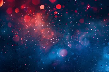 Blue red tech particle bokeh background. - obrazy, fototapety, plakaty