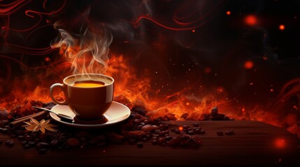 A tranquil scene of a coffee cup surrounded by steam and hints of star anise, evoking a sense of peace and warmth