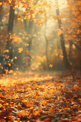 Naklejka na ściany i meble Beautiful autumn background, autumn forest wallpaper, cozy nature