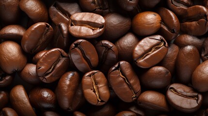 High-quality image capturing the clustered arrangement of fresh coffee beans