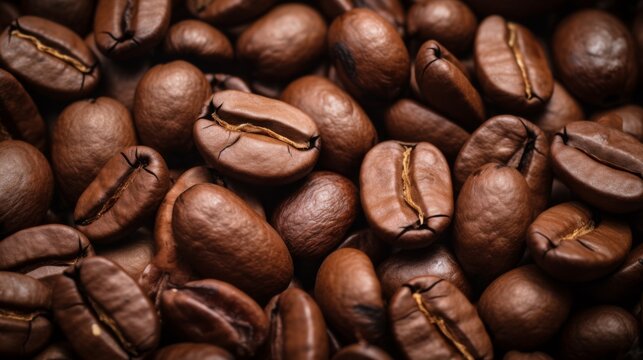 This image showcases the polished surface of coffee beans piled together