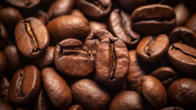 Image with selective focus on roasted beans showcasing their texture