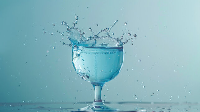 Water drop splash in a glass blue colored. Generative AI