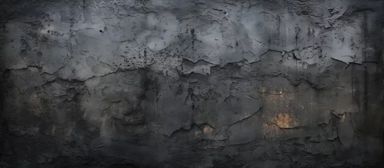 Poster A closeup of a grey concrete wall with a beam of light penetrating through, resembling a painting of a bedrock landscape in darkness © AkuAku