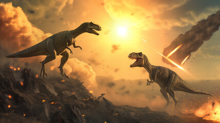 Extinction of the dinosaurs when a large asteroid hits earth theme concept