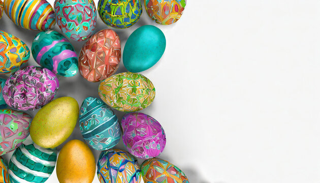 Happy Easter Egg Symphony: Pastel Colors on White Background, Seamless Easter Pattern: Colorful Easter Eggs on White Background