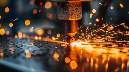 A machine is cutting metal with sparks coming out of it, AI