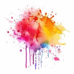 Vibrant watercolor burst, with a beautiful blend of pink and yellow against a backdrop of soft blues.