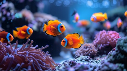 An aquarium filled with vibrant fish, showcasing a tranquil underwater world, with colorful coral and serene fish gliding