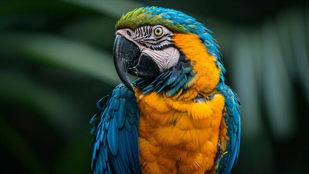 A parrot articulately talking, perched in a lush green setting, displaying its vivid feathers and engaging in mimicry