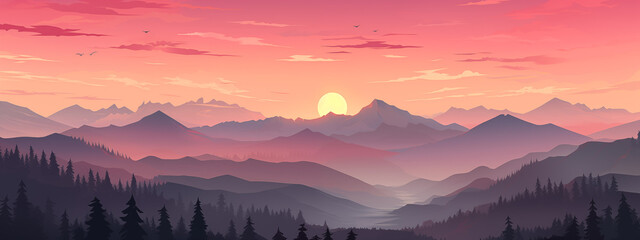 Majestic Mountain Sunset with Vibrant Evening Sky