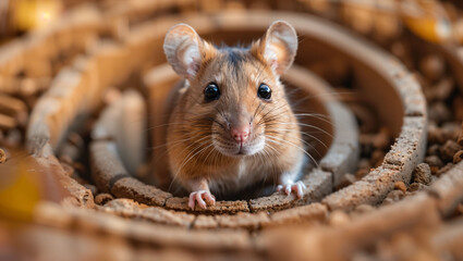 A rat navigating a maze with intelligence and focus, illustrating the animals problem-solving skills in a well-designed, engaging setup - obrazy, fototapety, plakaty