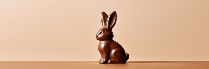 Beige easter background with a chocolate easter bunny with copy space