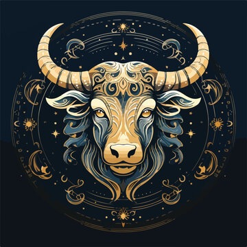 Zodiac sign Taurus isolated on blue background. Des