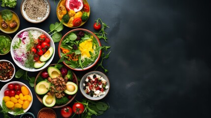 Obraz na płótnie Canvas An array of colorful and nutritious meals, perfectly set up for a health-conscious lifestyle