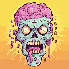 Zombie ice cream with brain and eye popping out. Ve