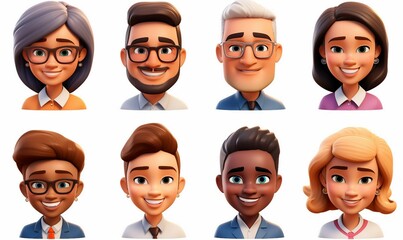 3D rendering of a group of diverse people with different facial expressions