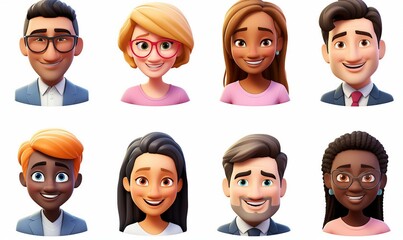 3D rendering of a group of diverse people with different facial expressions
