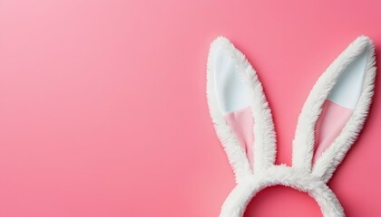 Bunny ears on a pink background with copy space. Easter banner