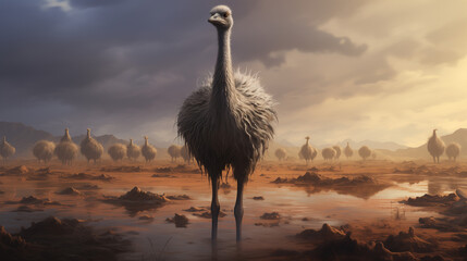 ostrich in the wild
 - obrazy, fototapety, plakaty