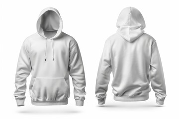 Fototapeta premium Men's white blank hoodie template,from two sides, for your design mockup for print, isolated on white background 22