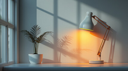 Artistic Shadows Cast by Desk Lamp on Window Sill
