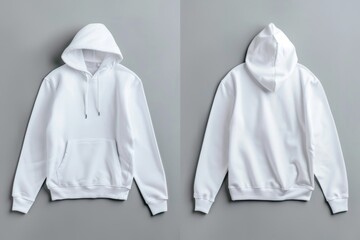 Men's white blank hoodie template,from two sides, for your design mockup for print, isolated on white background 22