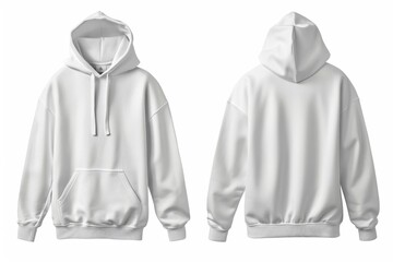 Men's white blank hoodie template,from two sides, for your design mockup for print, isolated on white background 22