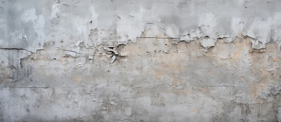 A close up of a grey concrete wall with peeling paint resembling art. The twig on the ground hints...
