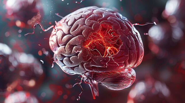 A visual depiction of a brain with an area highlighted to represent an ischemic stroke accompanied by informational text about the condition