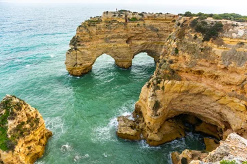 Papier Peint photo autocollant Plage de Marinha, Algarve, Portugal Natural caves and beach, Algarve Portugal. Rock cliff arches of Seven Hanging Valleys and turquoise sea water on coast of Portugal in Algarve region