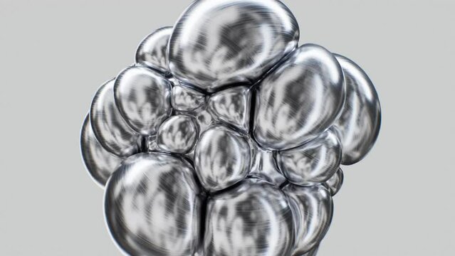 Abstract inflatable metal balloon animation. Chromatic aluminium metal spheres levitating. 3d render background.