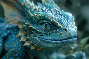 A whimsical and enchanting image featuring a magical creature from a fairy-tale world, a small and mystical dragon