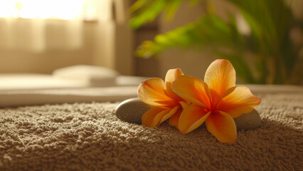 Fototapeta na wymiar Spa concept with frangipani flowers and stones