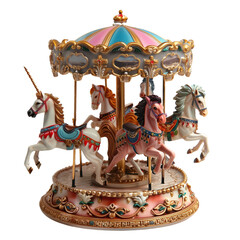 In a burst of colors, carousel horses spin with whimsy and magic. Transparent png, add your own background. - 760180950
