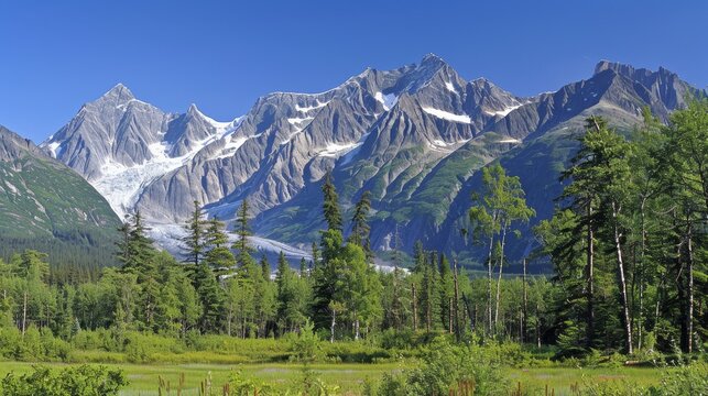Alaskan wilderness  majestic snow covered mountain range nature landscape wallpaper