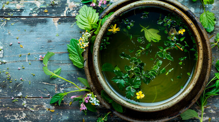Obraz na płótnie Canvas green tea with flowers