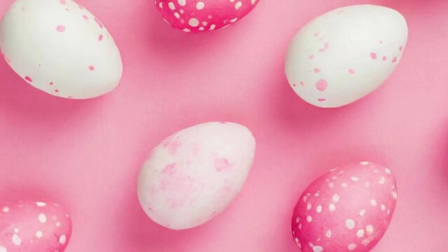  Happy Easter 4K Video Easter Egg Symphony: Pastel Pinks and Whites on a Soft Pink Background, Seamless Easter Pattern: Pink and White Eggs on Pink Background