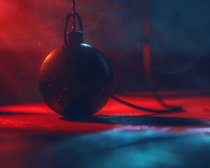 ticking bomb in a dimly lit room shadows dancing