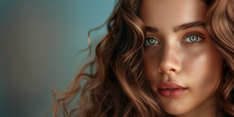 Naklejka premium Background of a woman with long luxurious curly hair. Hair beauty of a woman with healthy curly hair. Hair cosmetics concept.