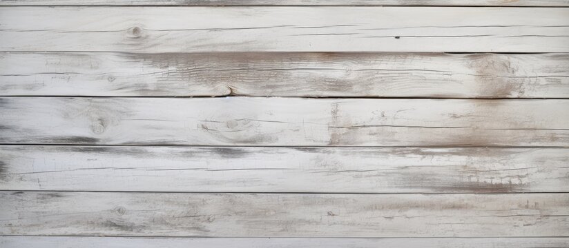 A closeup of a rectangular white wooden wall with a hardwood flooring in grey color. The wood texture creates a beautiful brickwork pattern
