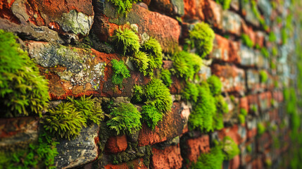 brick wall background. green grass